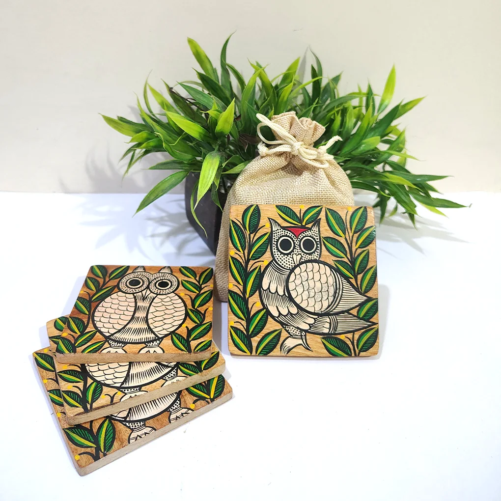 Hand-Painted Pattachitra Wooden Coasters (SET OF 4)
