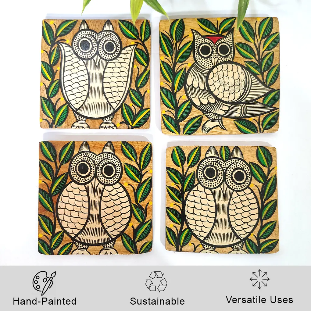 Hand-Painted Pattachitra Wooden Coasters (SET OF 4) - Image 2