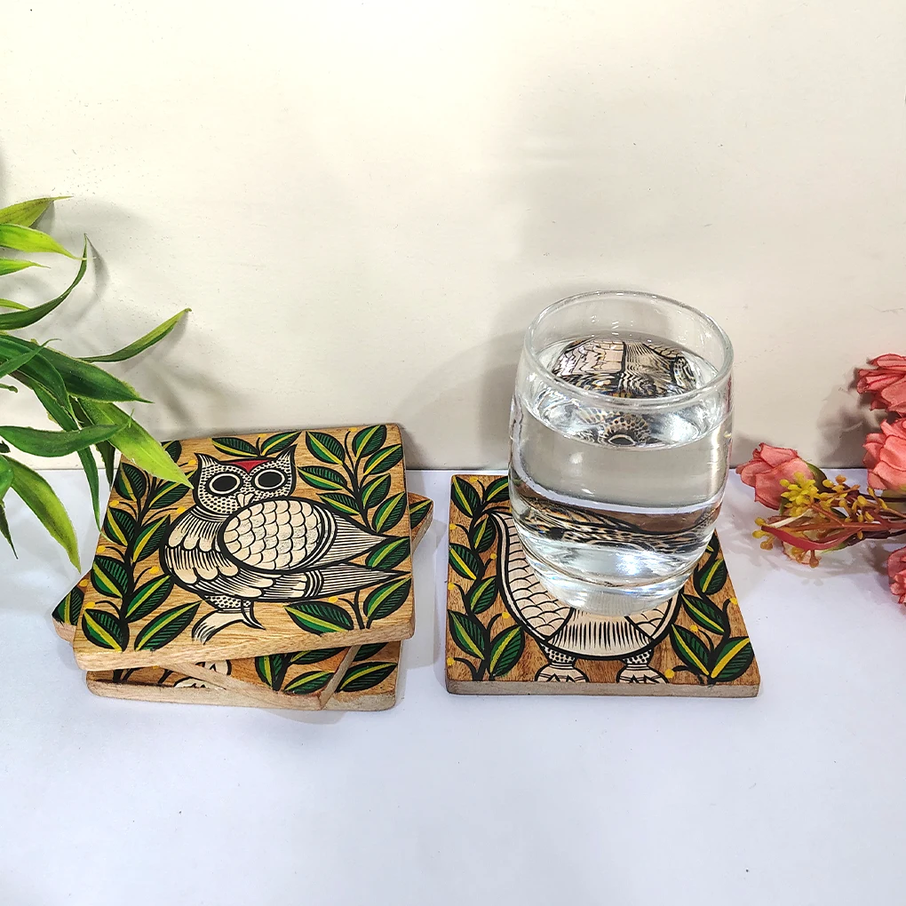 Hand-Painted Pattachitra Wooden Coasters (SET OF 4) - Image 3
