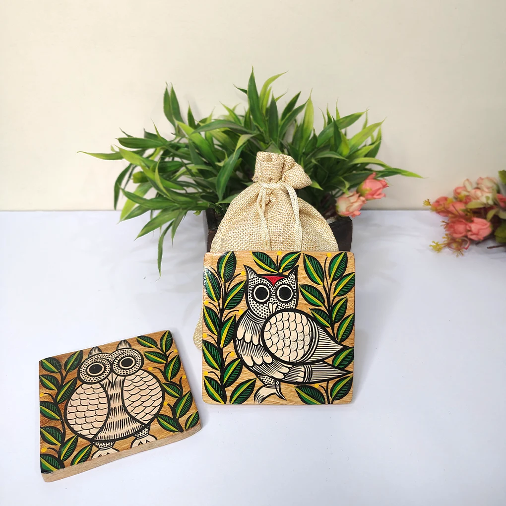 Hand-Painted Pattachitra Wooden Coasters (SET OF 2)