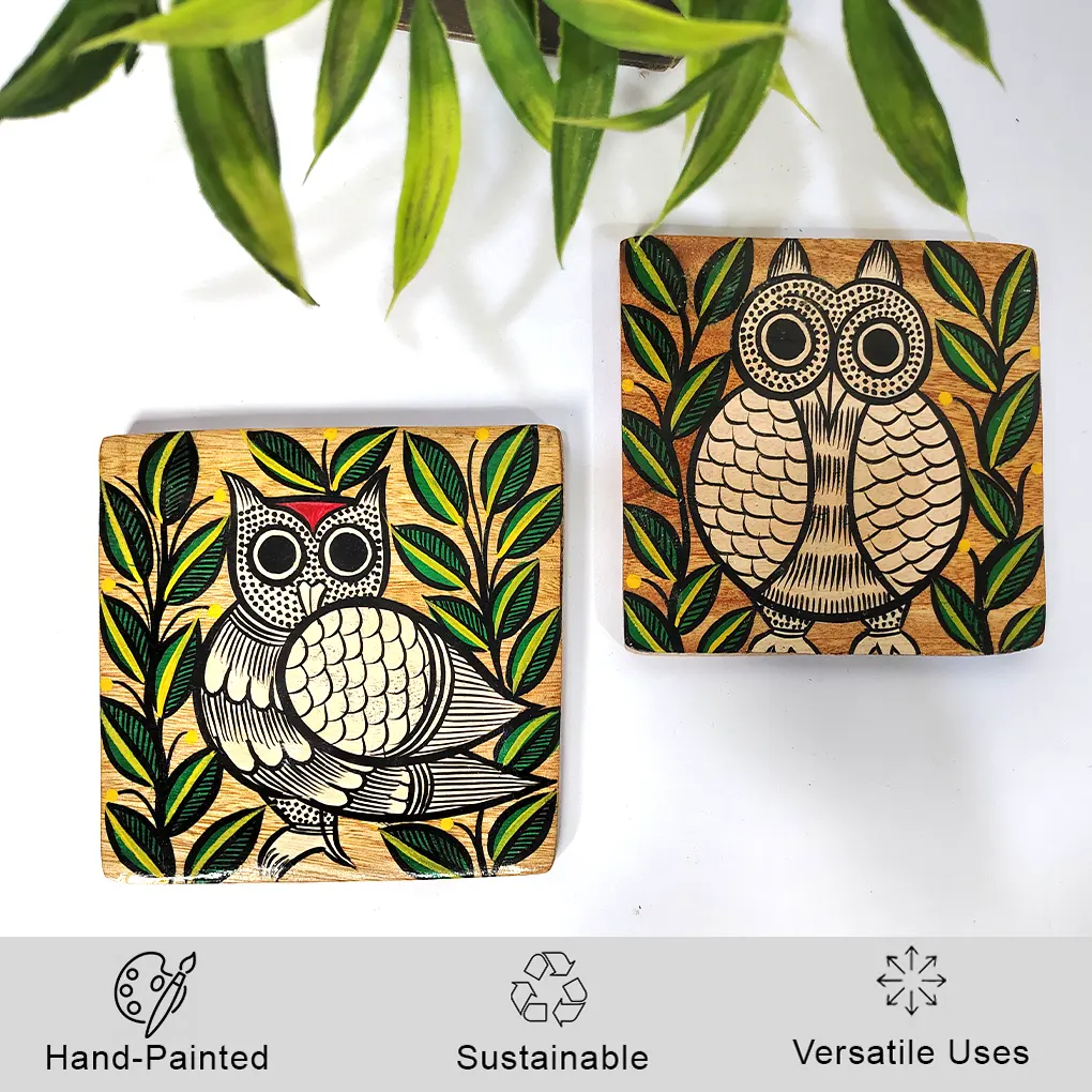 Hand-Painted Pattachitra Wooden Coasters (SET OF 2) - Image 3