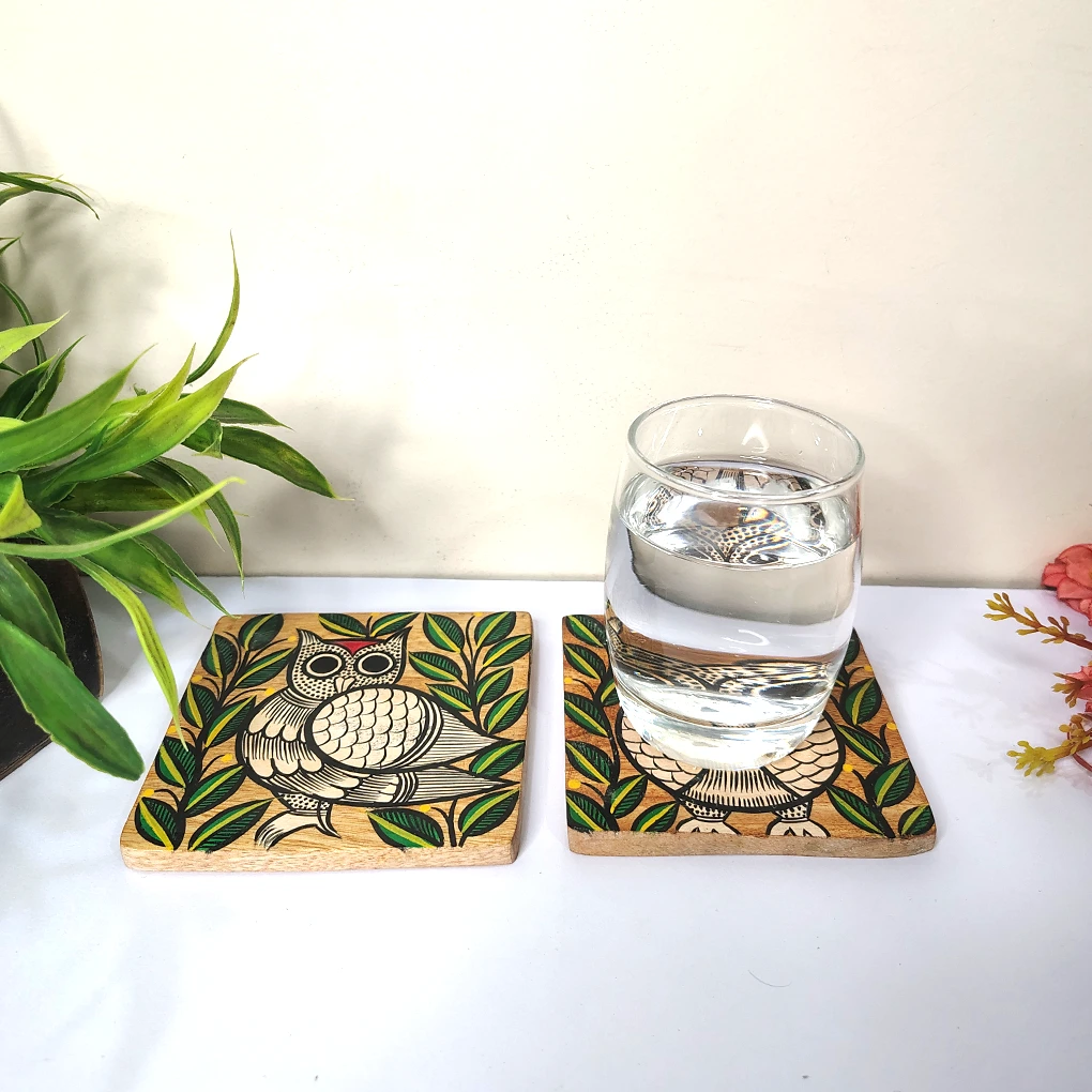 Hand-Painted Pattachitra Wooden Coasters (SET OF 2) - Image 2