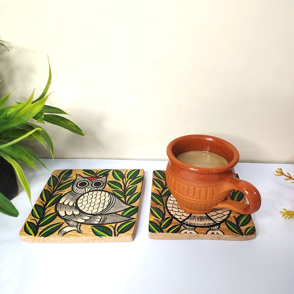 Hand-Painted Pattachitra Wooden Coasters (SET OF 2) - Image 4