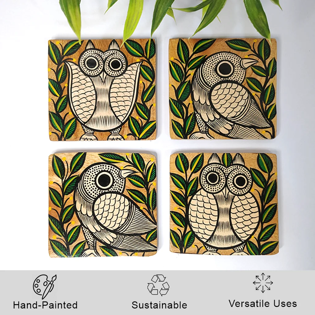 Hand-Painted Pattachitra Wooden Coasters (Set of 4) - Image 3