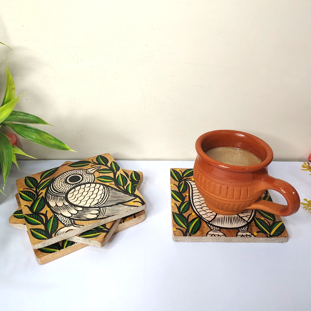 Hand-Painted Pattachitra Wooden Coasters (Set of 4) - Image 4