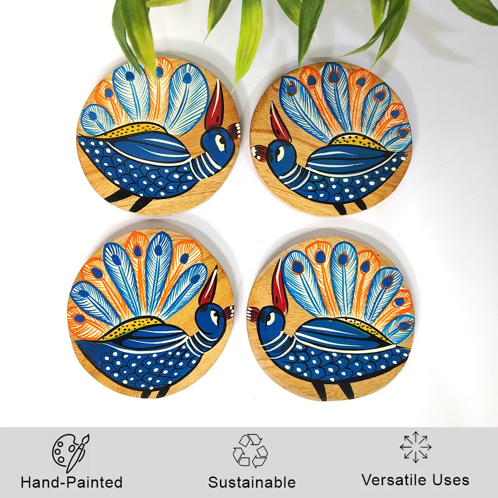 Hand-Painted Pattachitra Wooden Coasters (Set of 4) - Image 3