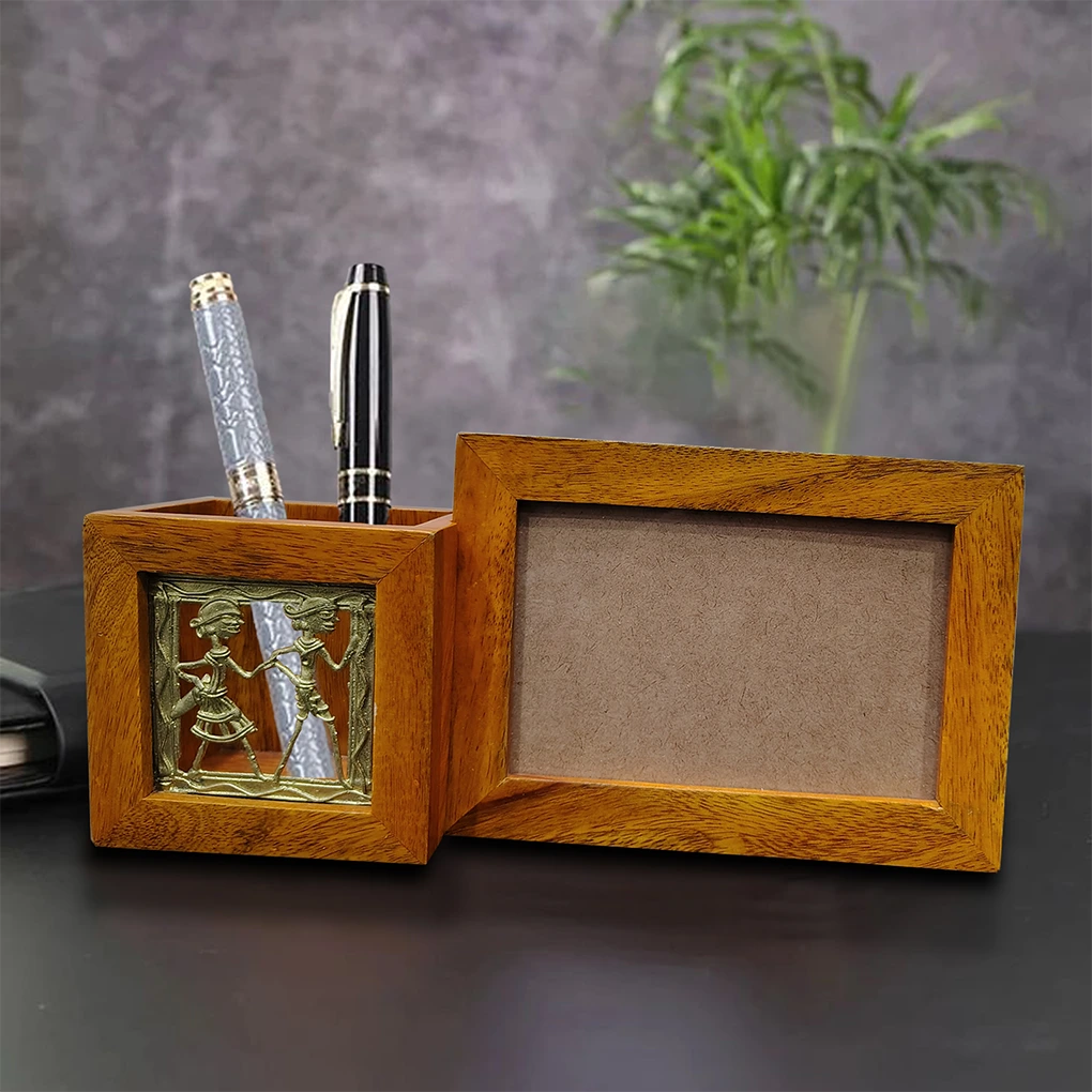 Dhokra Pen Stand With Photo Frame - Image 2