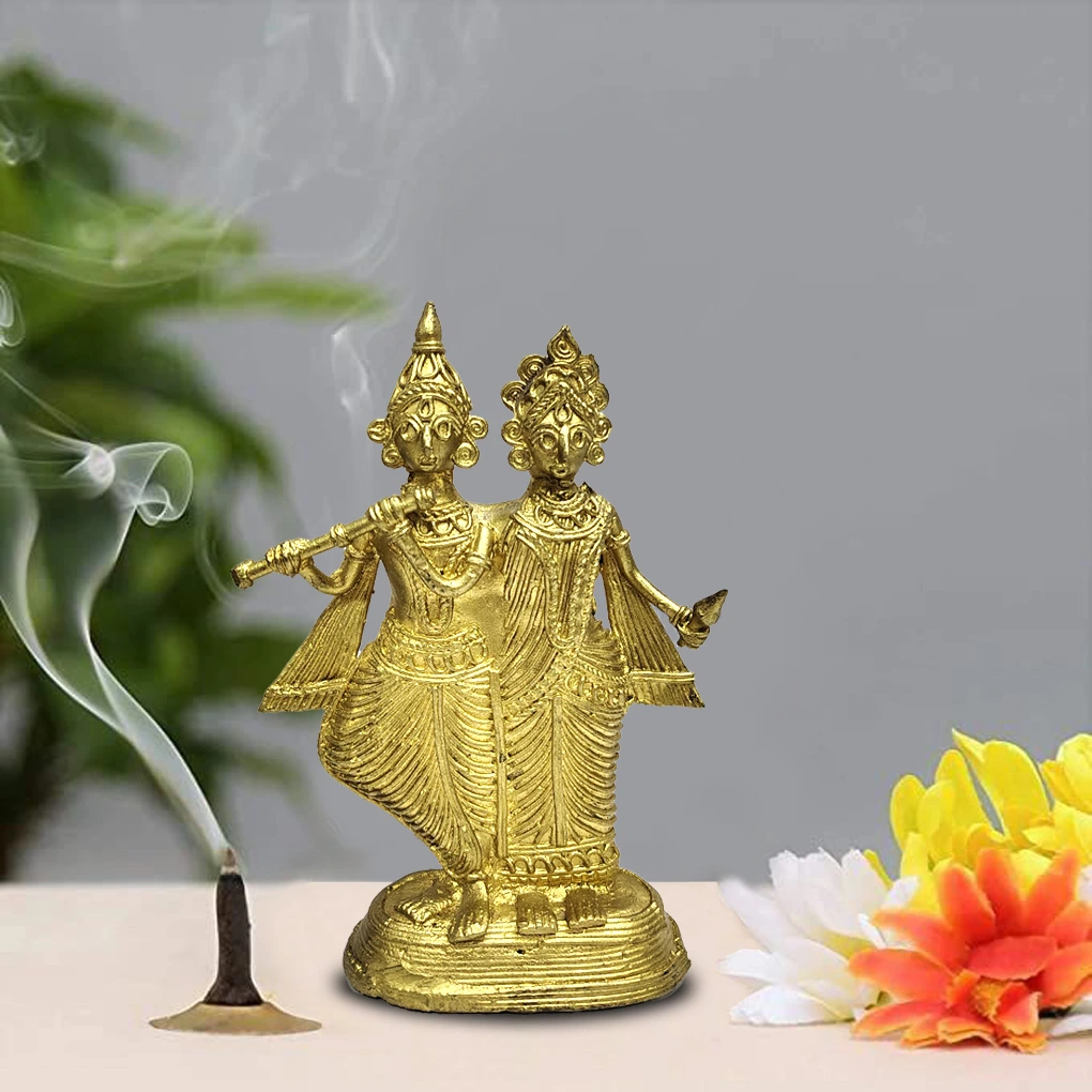 Brass Divine Radha Krishna Idol | Handcrafted Murti For Temple & Home Decor