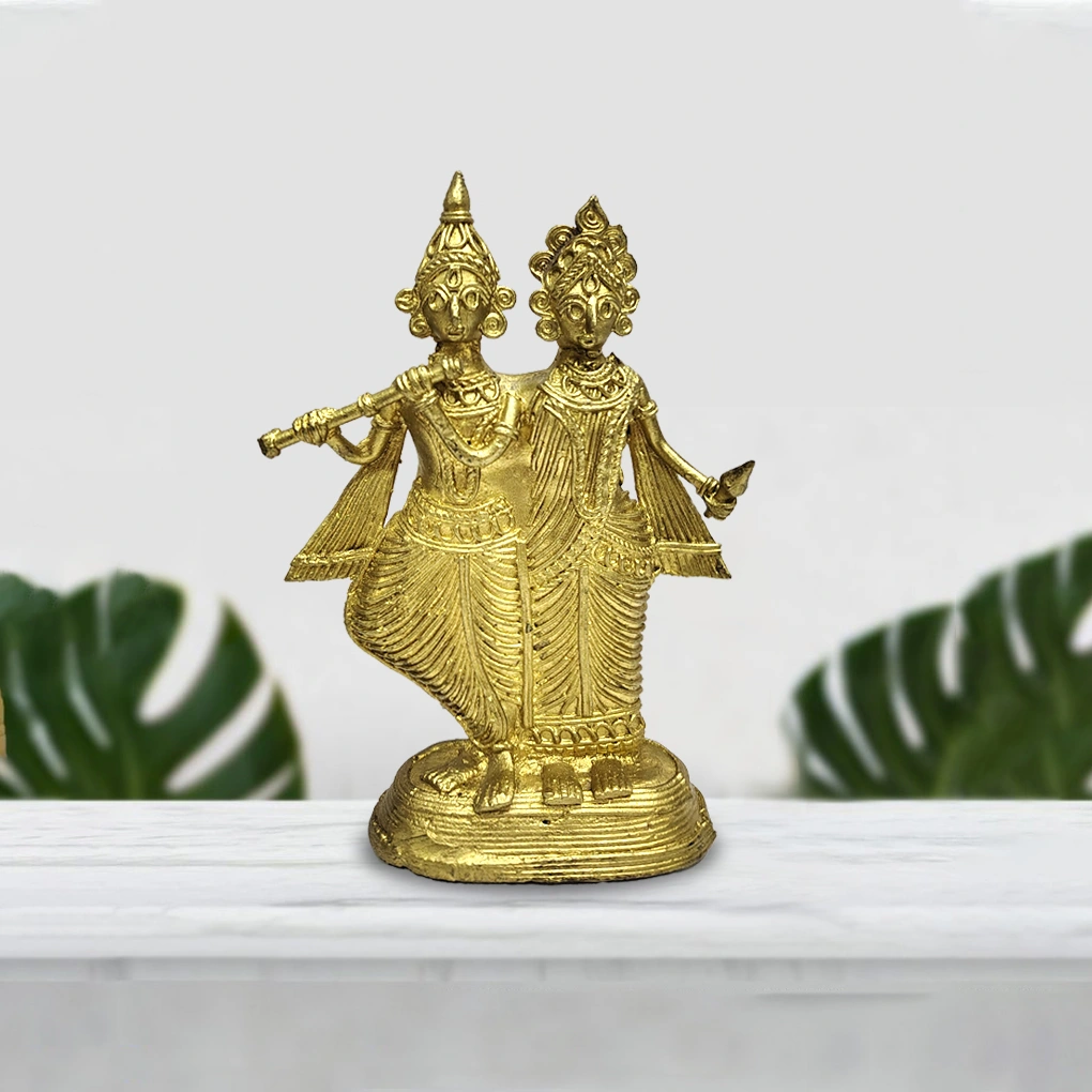 Brass Divine Radha Krishna Idol | Handcrafted Murti For Temple & Home Decor - Image 2
