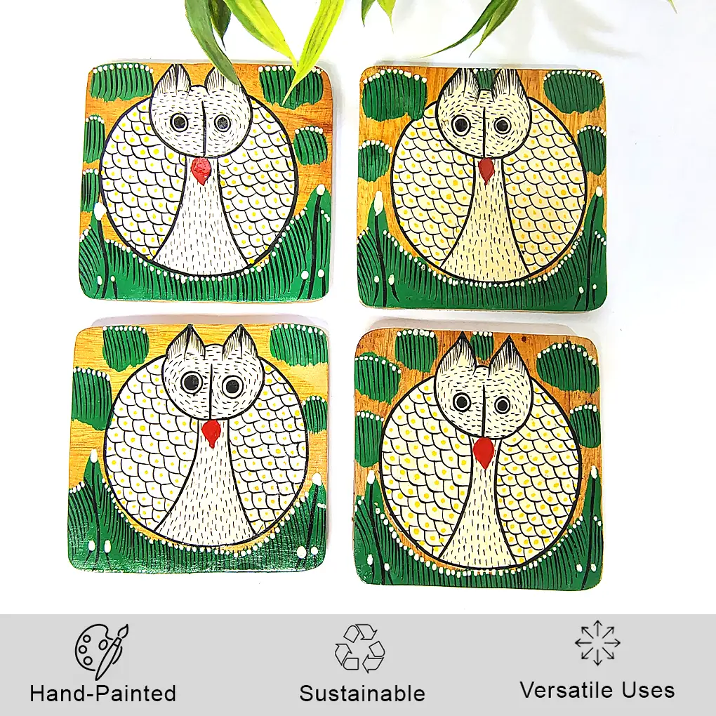 Hand-Painted Pattachitra Wooden Coasters (Set of 4) - Image 3