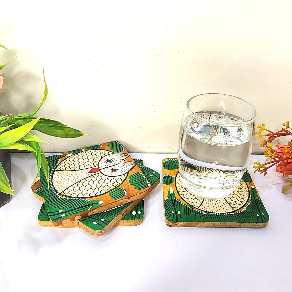 Hand-Painted Pattachitra Wooden Coasters (Set of 4) - Image 2