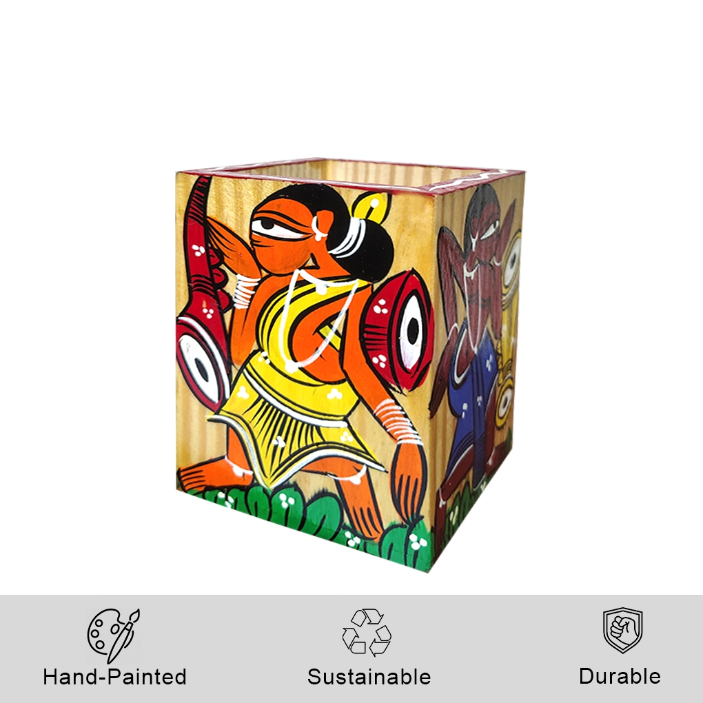 Hand-Painted Pattachitra Wooden Pen Stand/Cutlery Holder - Image 2