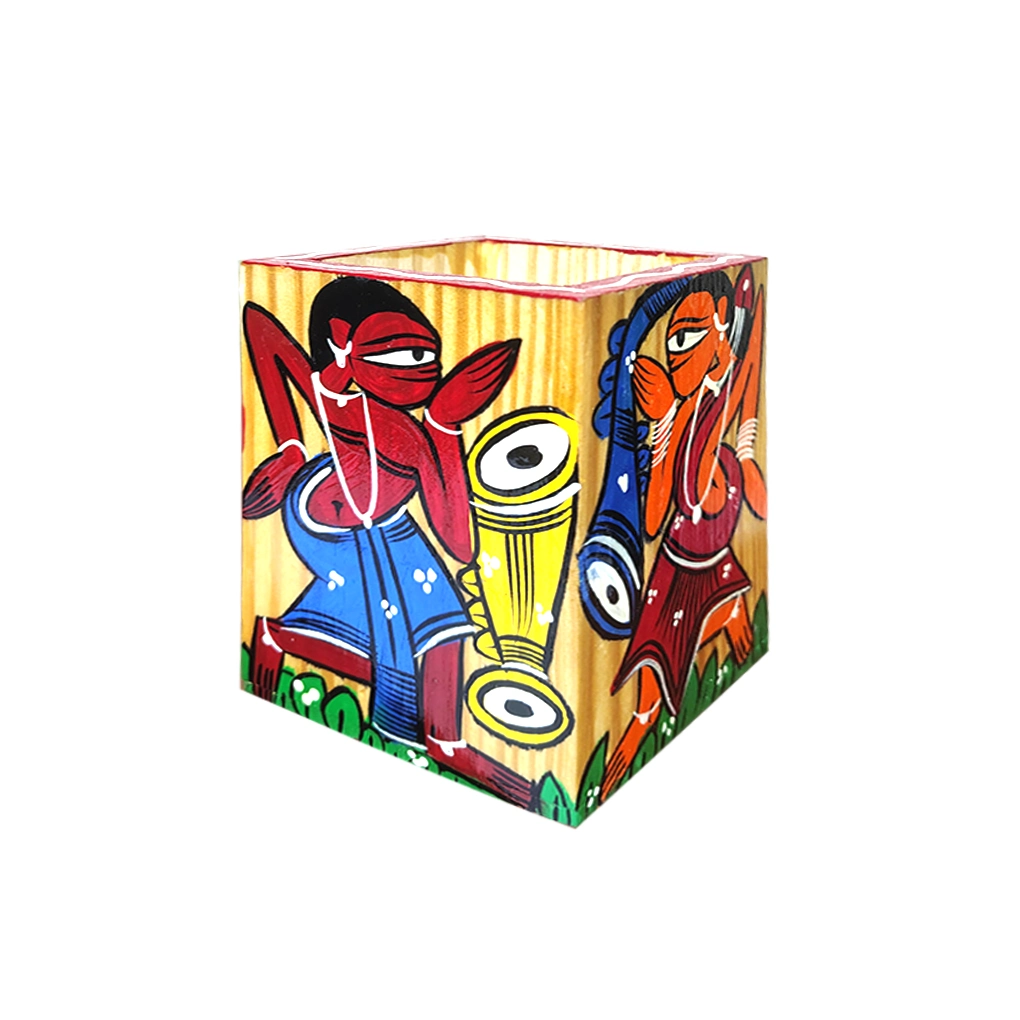 Hand-Painted Pattachitra Wooden Pen Stand/Cutlery Holder - Image 3