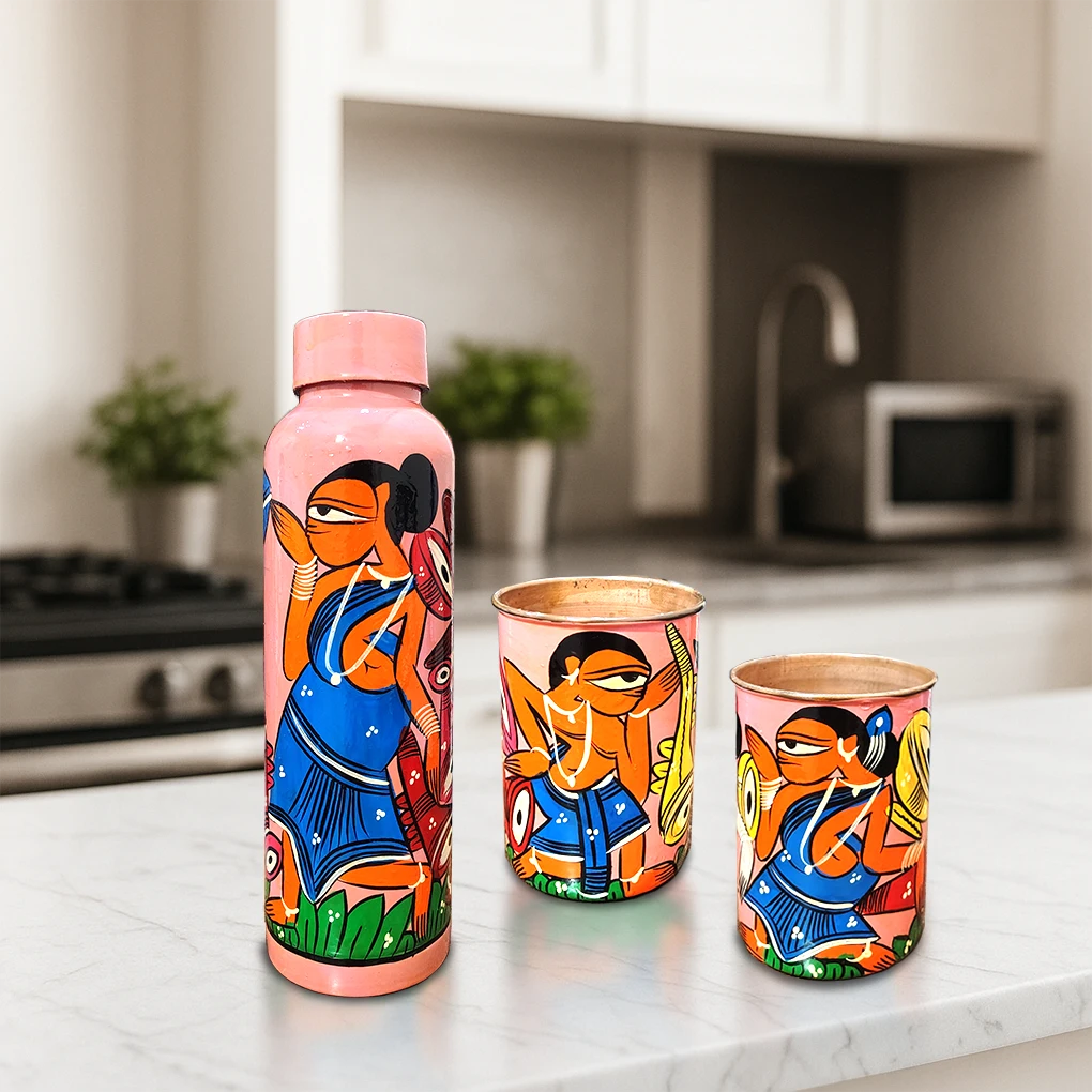 Copper Bottle With 2 Glasses