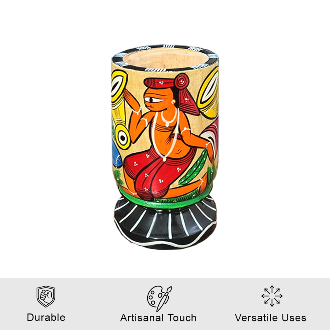 Hand-Crafted Pattachitra Wooden Pen Stand/Cutlery Holder - Image 2