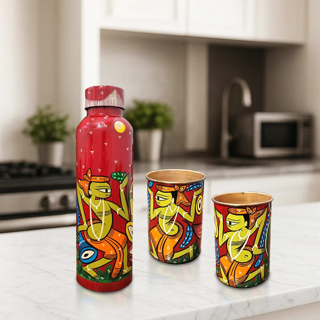 Copper Bottle With 2 Glasses