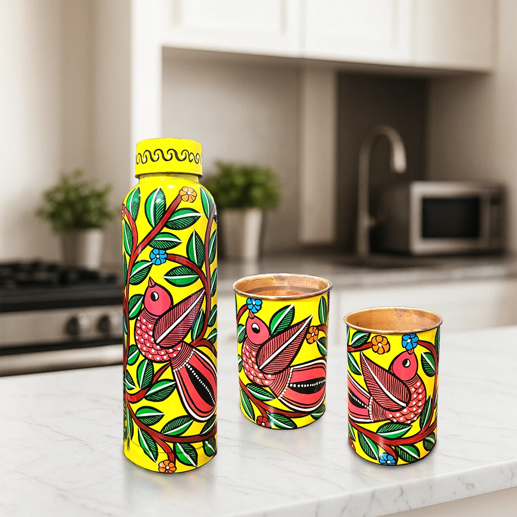 Copper Bottle With 2 Glasses