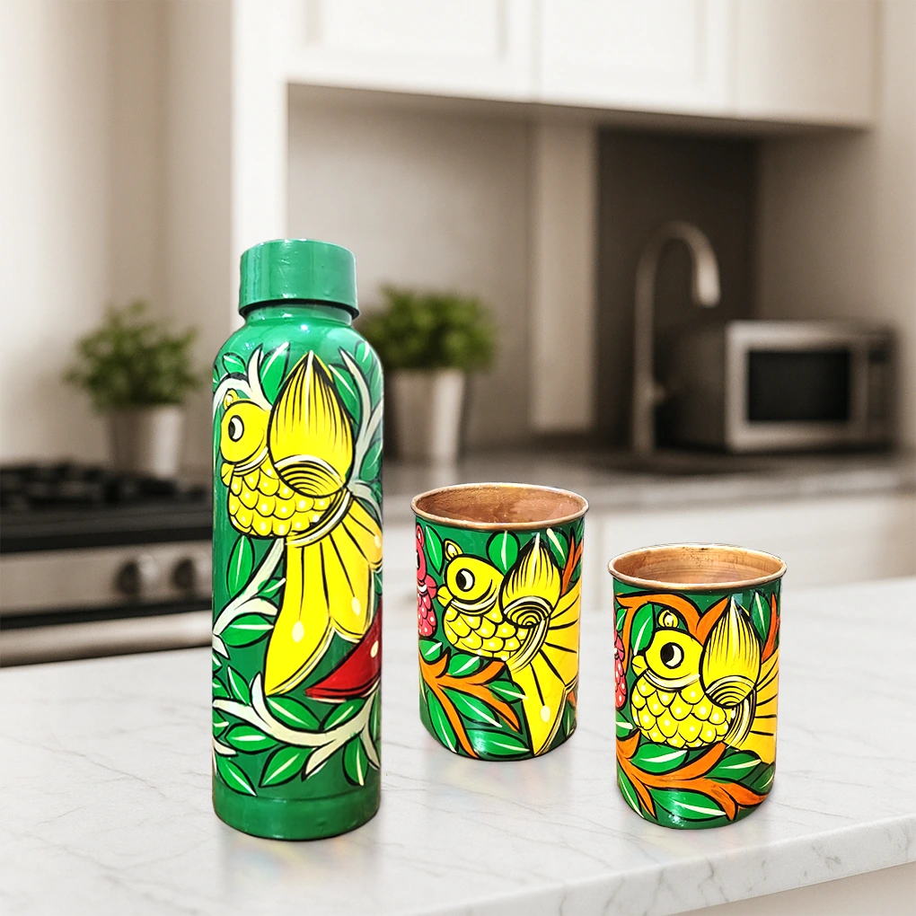 Copper Bottle With 2 Glasses