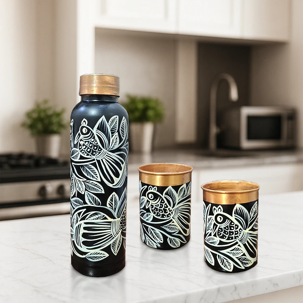 Copper Bottle With 2 Glasses