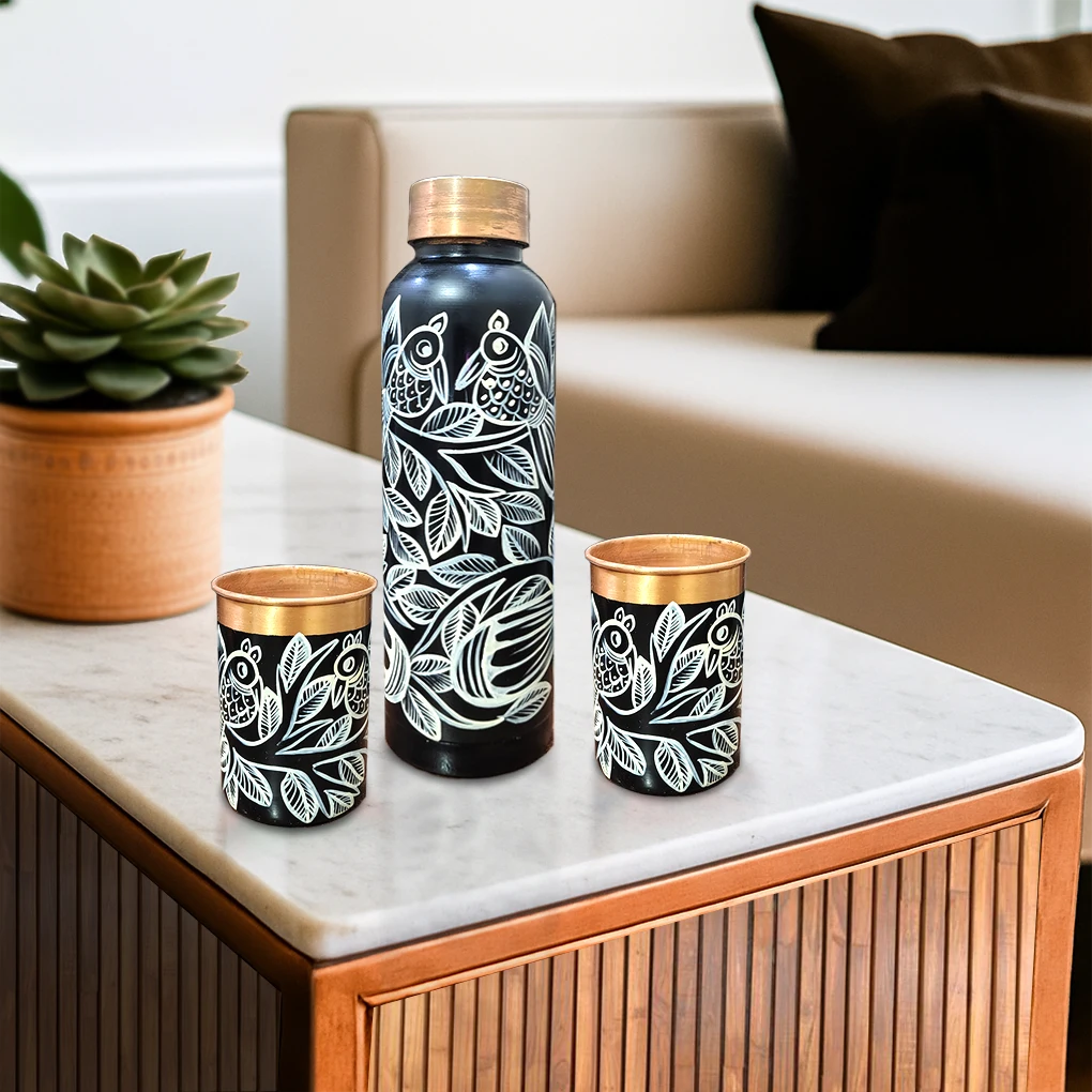 Copper Bottle With 2 Glasses - Image 2