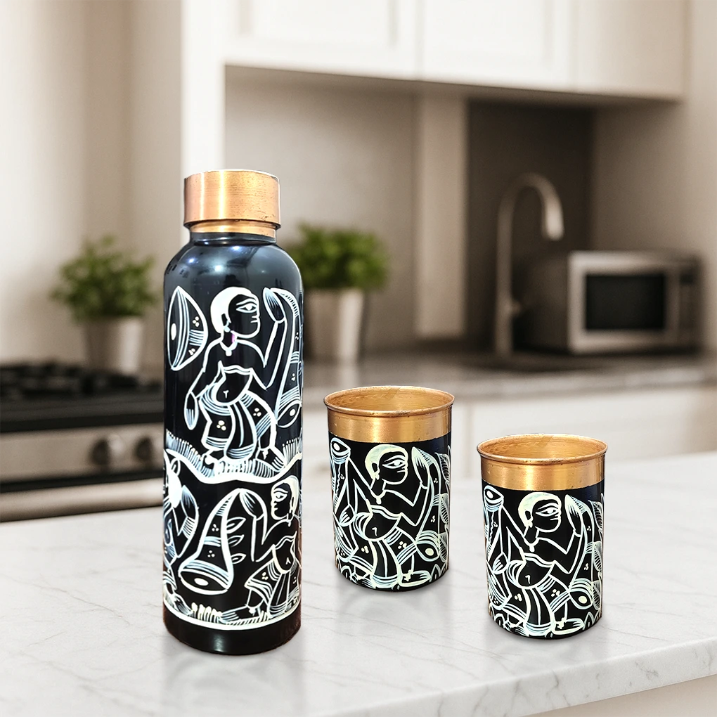 Copper Bottle With 2 Glasses