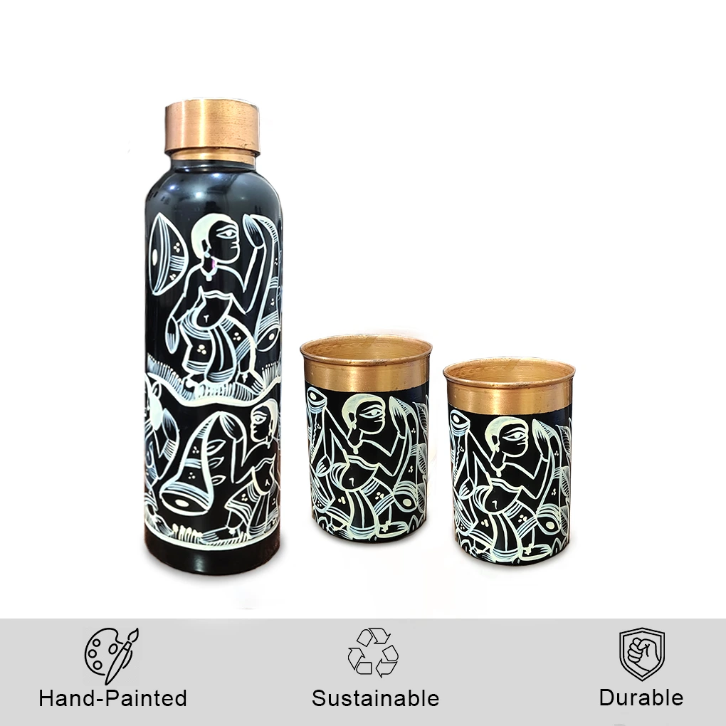 Copper Bottle With 2 Glasses - Image 3