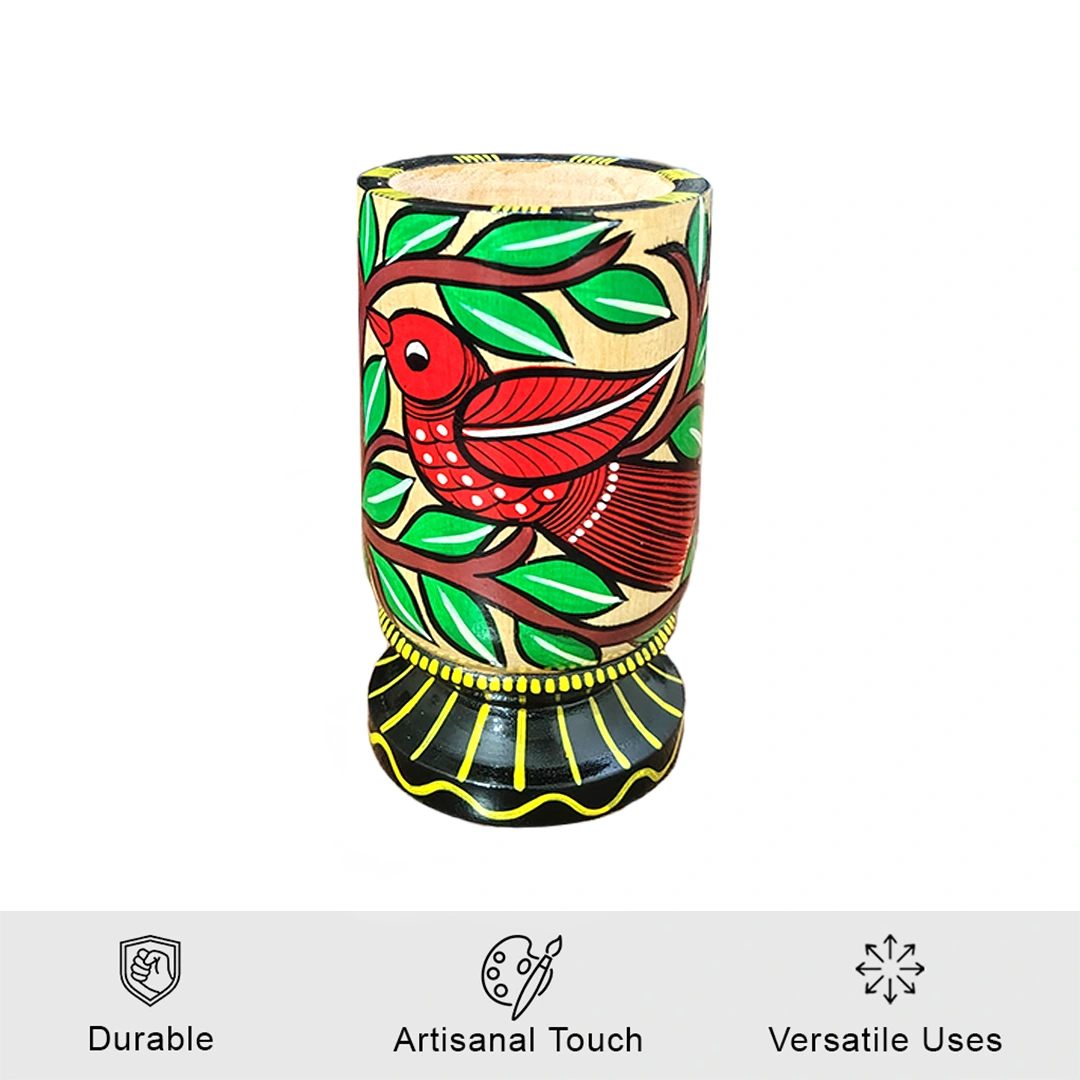 Hand-Painted Pattachitra Wooden Pen Stand/Cutlery Holder - Image 2