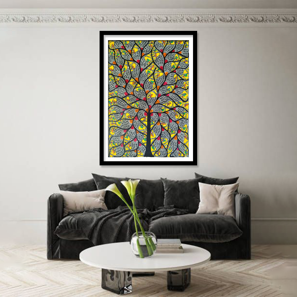 Divine Ganesha on Royal Elephant – Traditional Madhubani Folk Art Painting