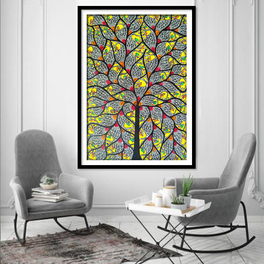 Divine Ganesha on Royal Elephant – Traditional Madhubani Folk Art Painting - Image 2