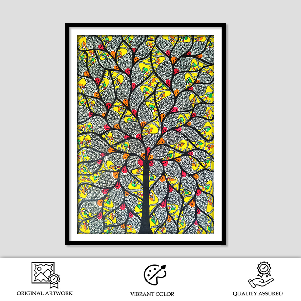 Divine Ganesha on Royal Elephant – Traditional Madhubani Folk Art Painting - Image 3