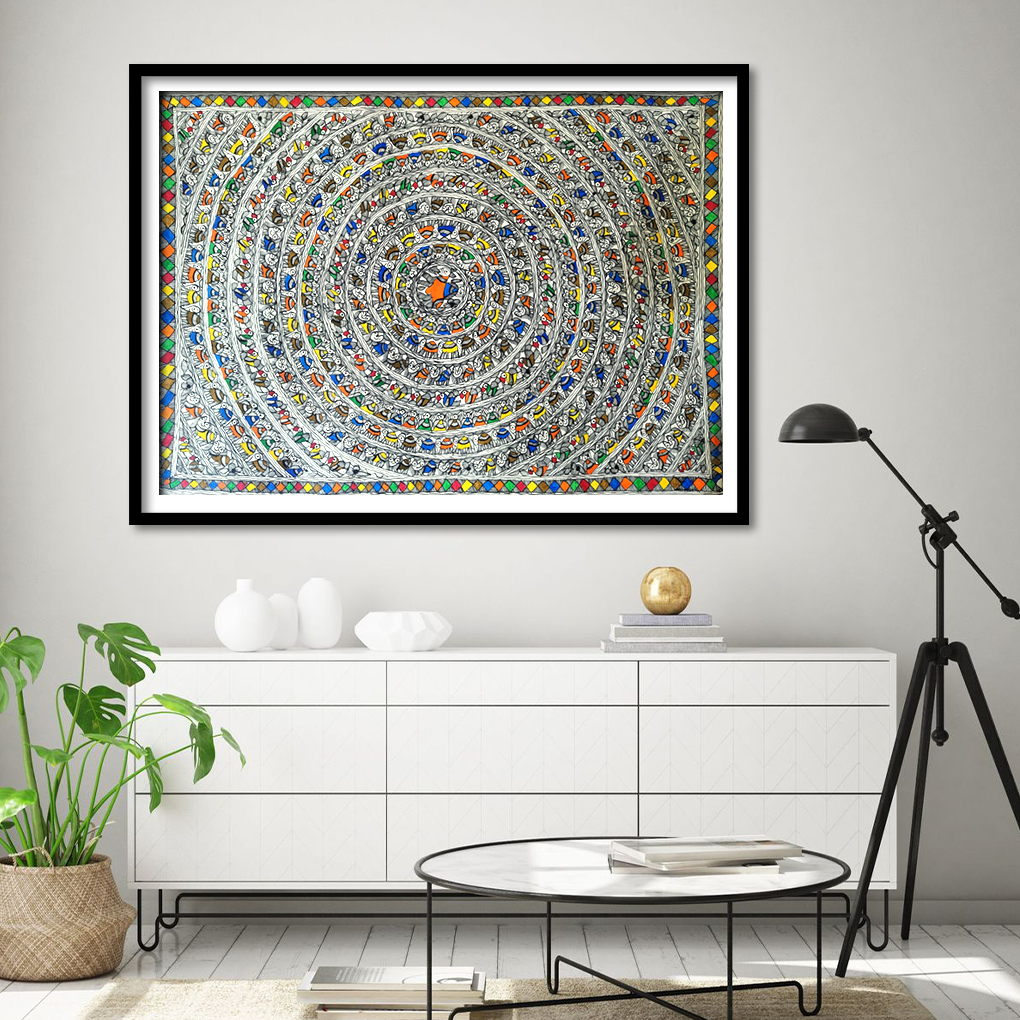 Concentric Mandala of Mithila – Intricate Madhubani Folk Art Painting