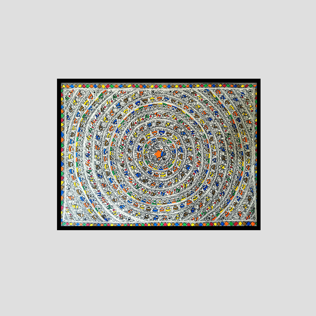 Concentric Mandala of Mithila – Intricate Madhubani Folk Art Painting - Image 3