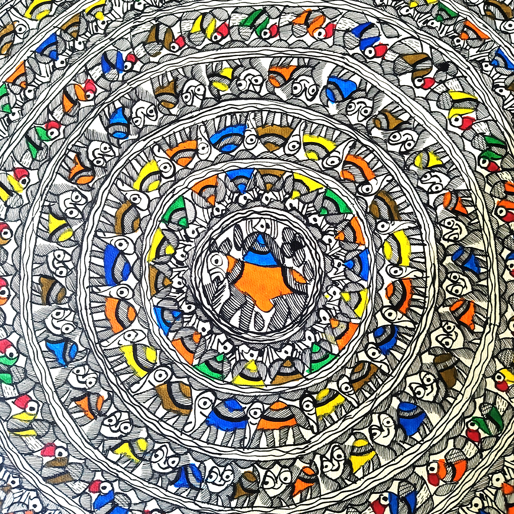 Concentric Mandala of Mithila – Intricate Madhubani Folk Art Painting - Image 4