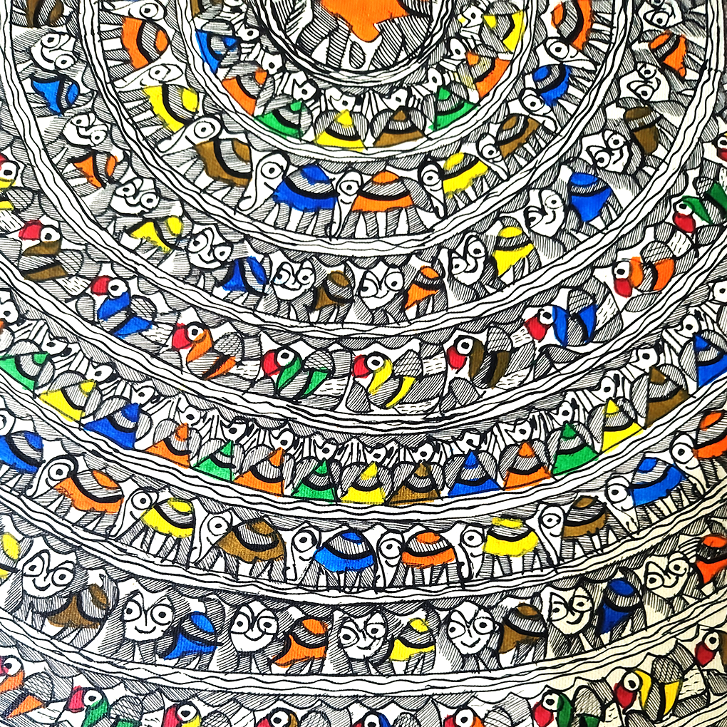 Concentric Mandala of Mithila – Intricate Madhubani Folk Art Painting - Image 5