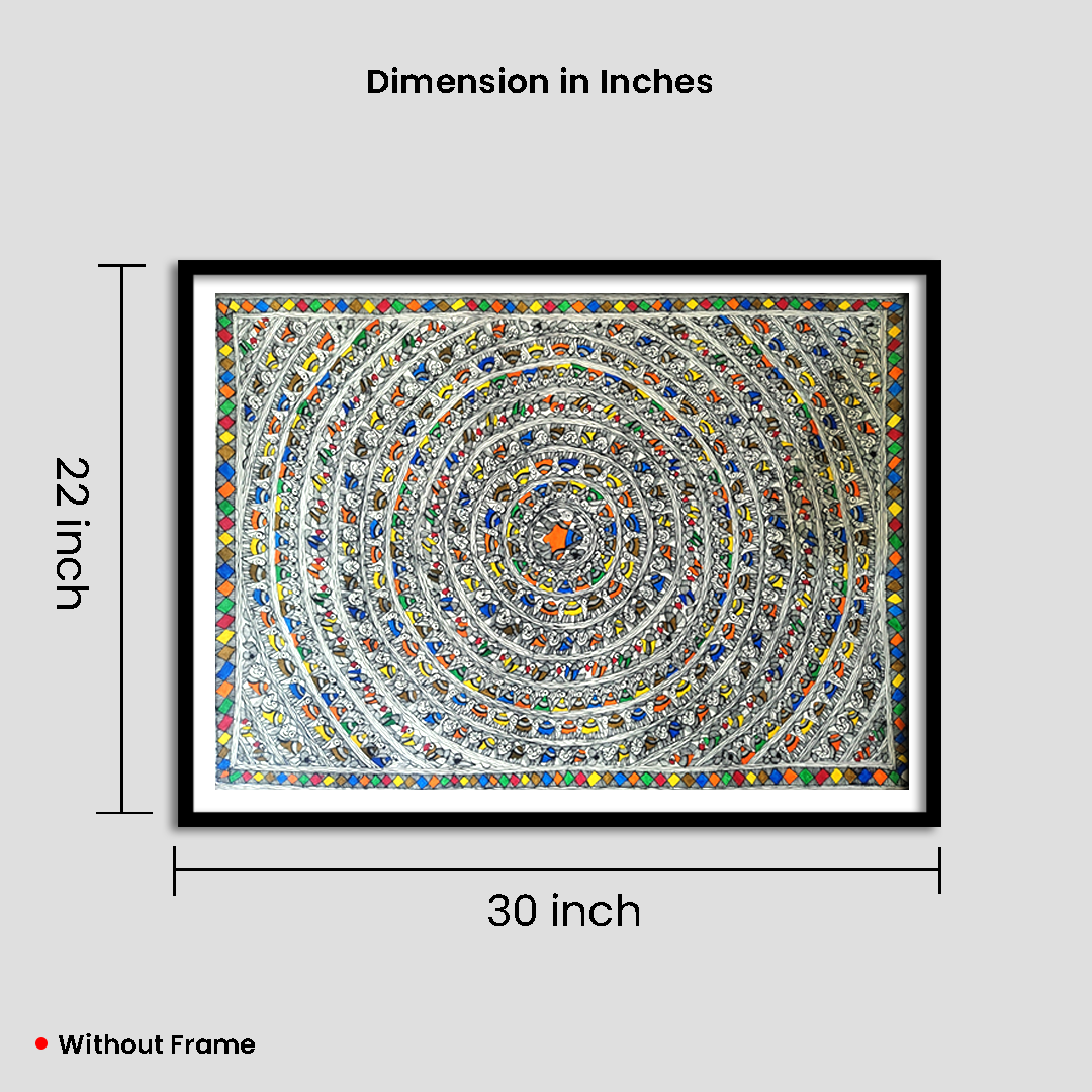 Concentric Mandala of Mithila – Intricate Madhubani Folk Art Painting - Image 6