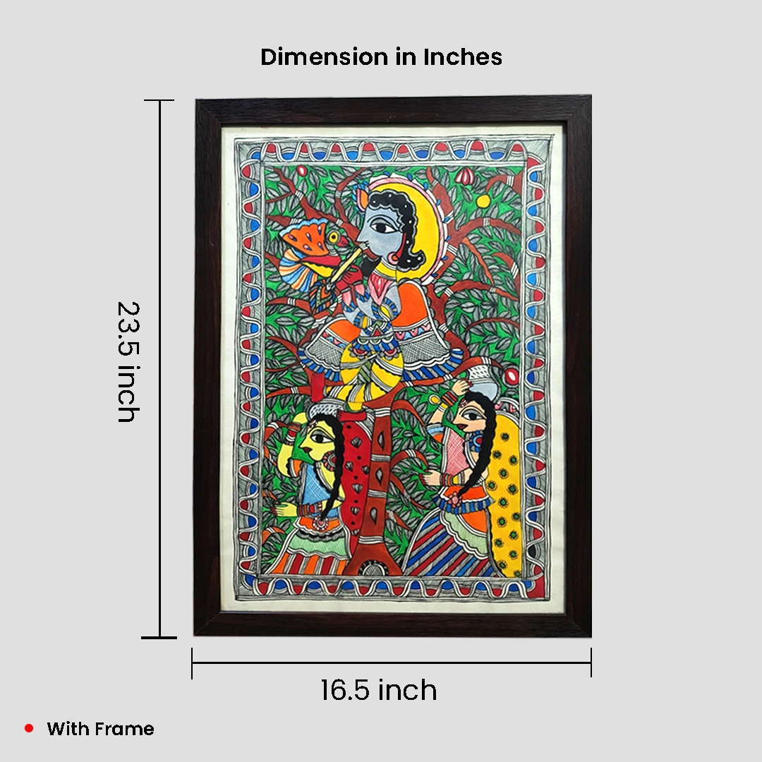 krishna with two gopis mithila art madhubani painting - Image 6
