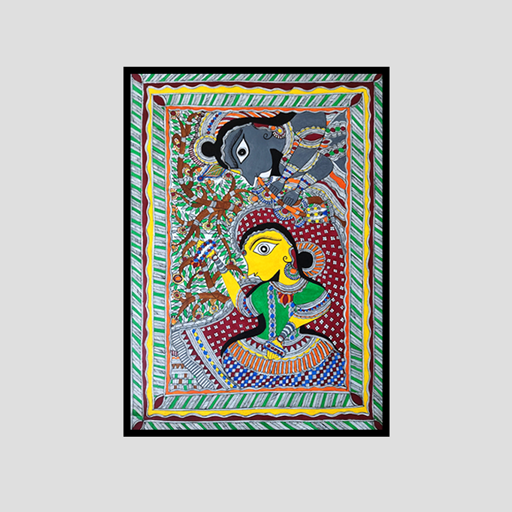Graceful Radha Under the Kadamba Tree – Traditional Madhubani Folk Art Painting - Image 4
