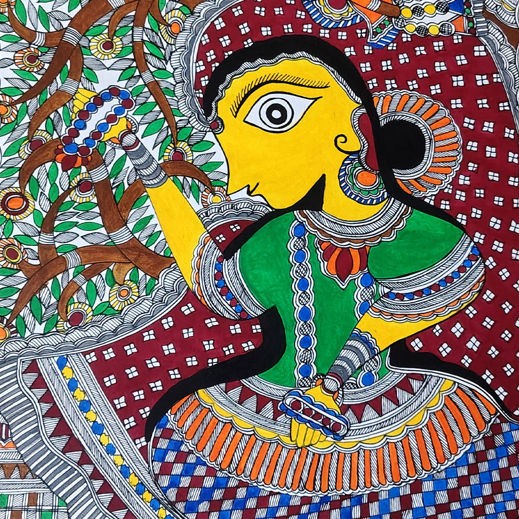 Graceful Radha Under the Kadamba Tree – Traditional Madhubani Folk Art Painting - Image 5