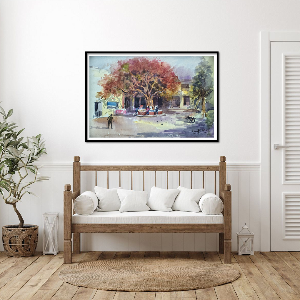 Beneath the Banyan Tree – Original Watercolour Street Scene Painting