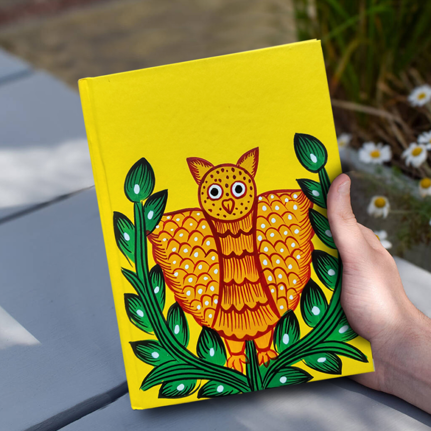 Hand-Painted Pattachitra Art Diary with Handmade Paper | Traditional Folk Owl Design