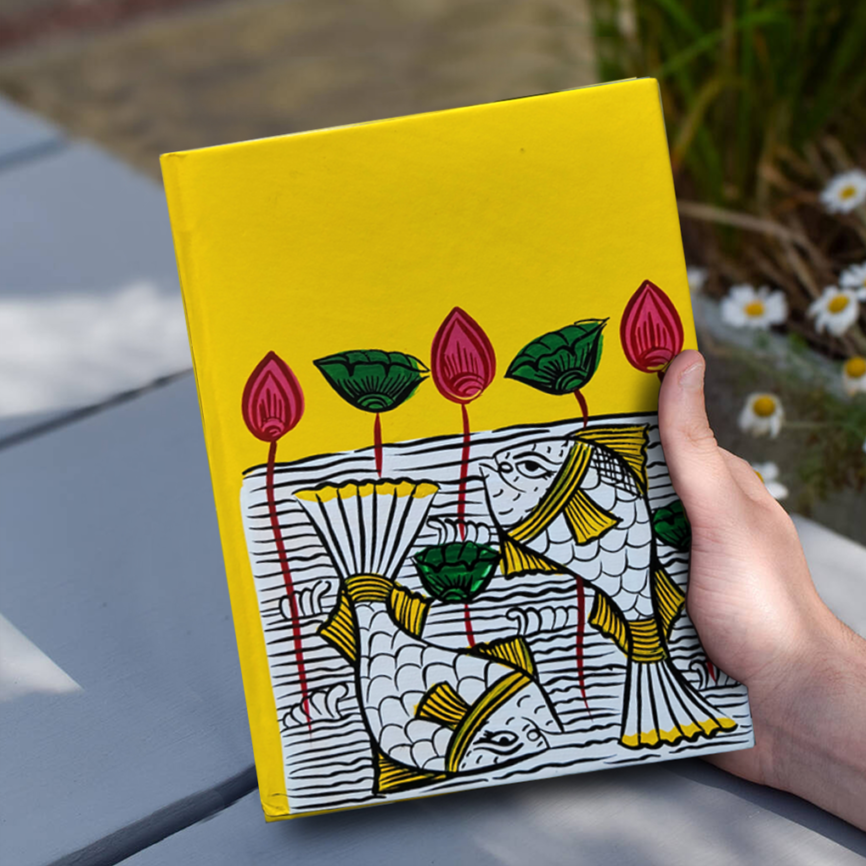 Hand-Painted Pattachitra Art Diary with Handmade Paper | Traditional Folk Fish Design