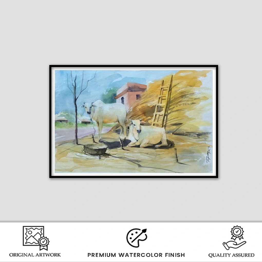 Rural Calm – Original Watercolour Village Life Painting - Image 2