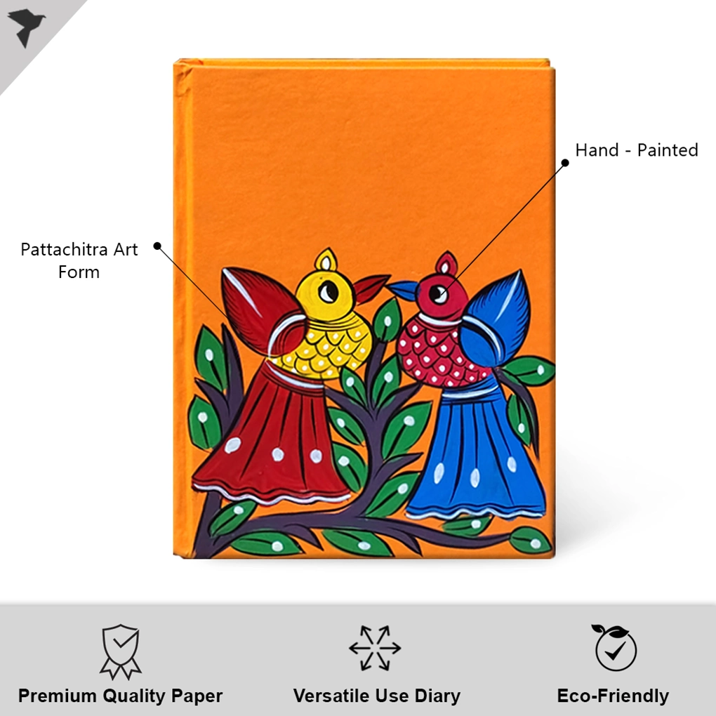 Hand-Painted Pattachitra Bird Art Diary with Handmade Paper | Artisan Folk Painting Journal - Image 2