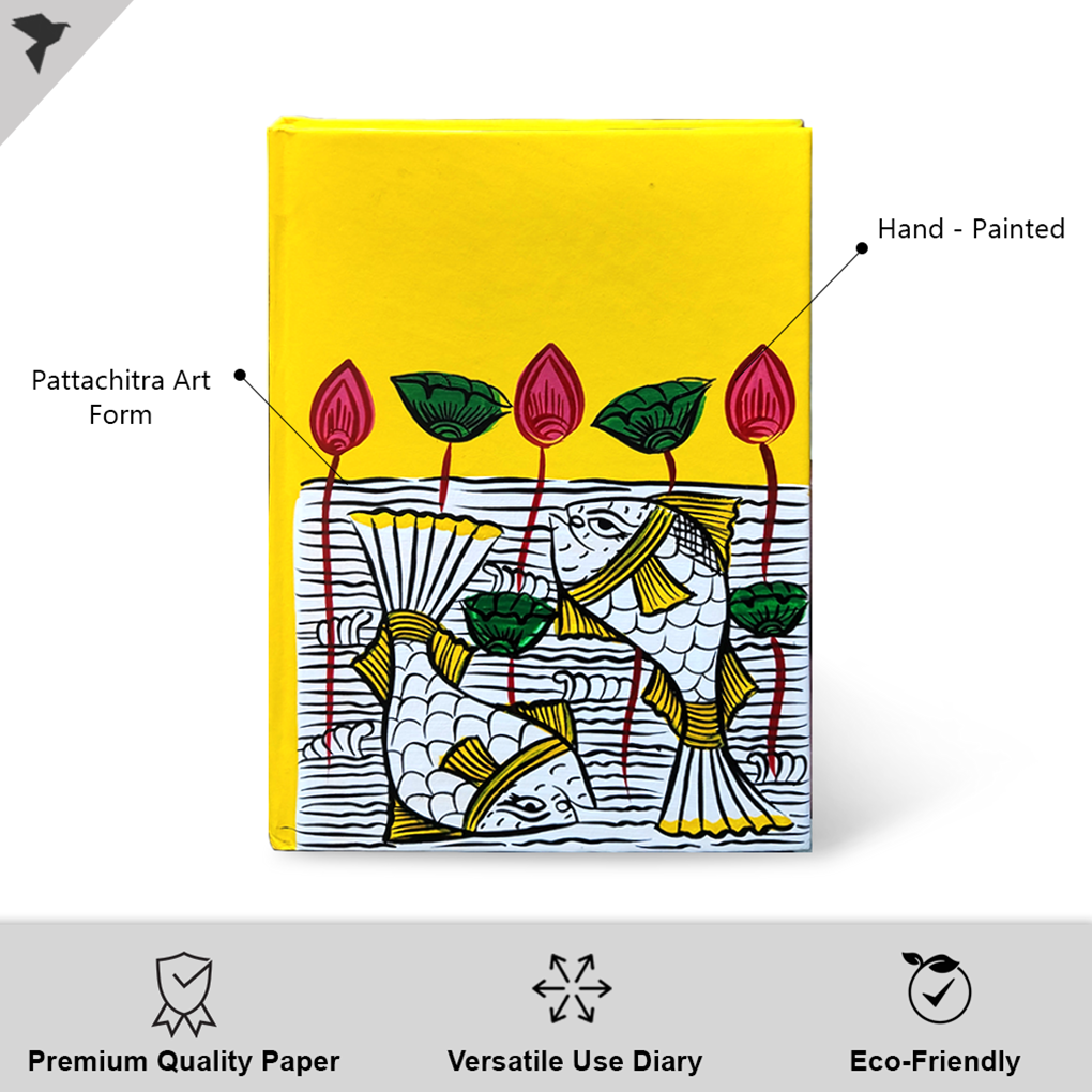 Hand-Painted Pattachitra Art Diary with Handmade Paper | Traditional Folk Fish Design - Image 2