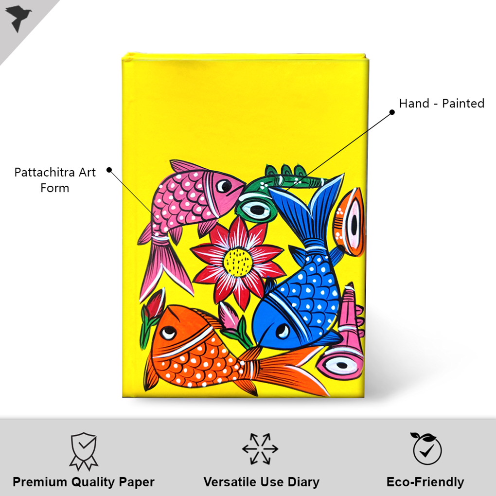 Hand-Painted Pattachitra Art Diary with Handmade Paper | Traditional Folk Fish Design - Image 2