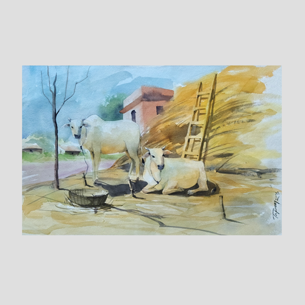 Rural Calm – Original Watercolour Village Life Painting - Image 3