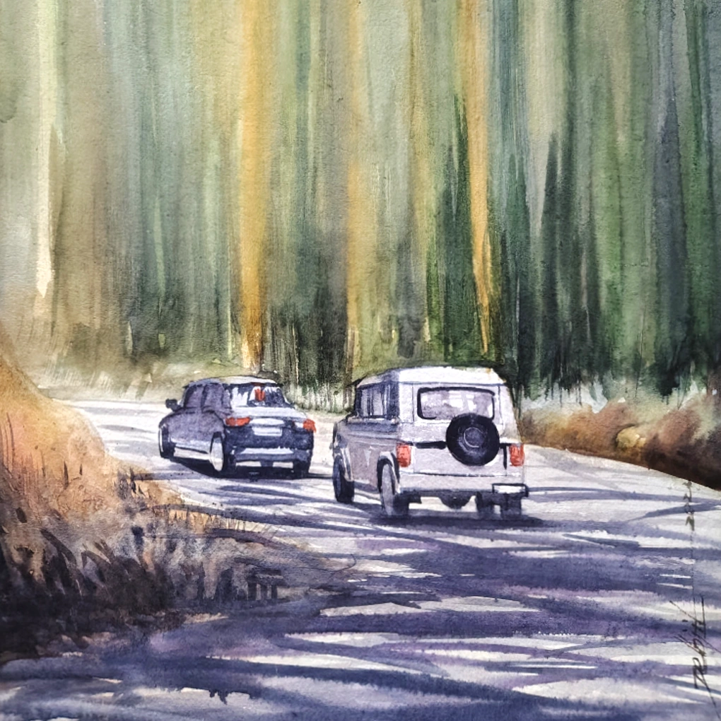 Forest Drive – Original Watercolour Landscape Painting - Image 4