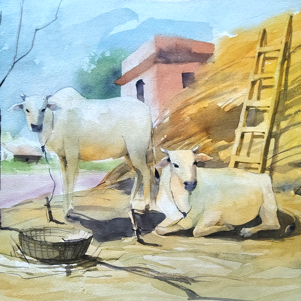 Rural Calm – Original Watercolour Village Life Painting - Image 4