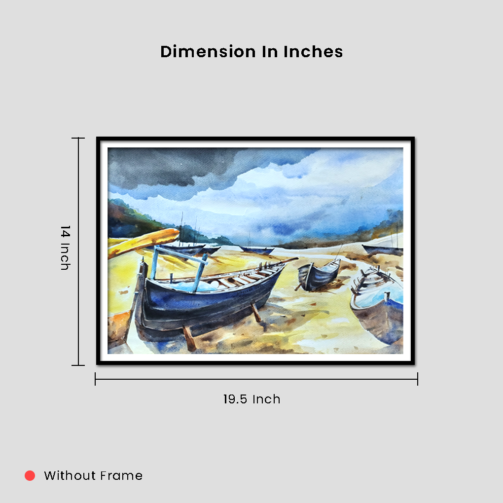 Resting Boats by the Shore – Original Watercolour Seascape Painting - Image 4