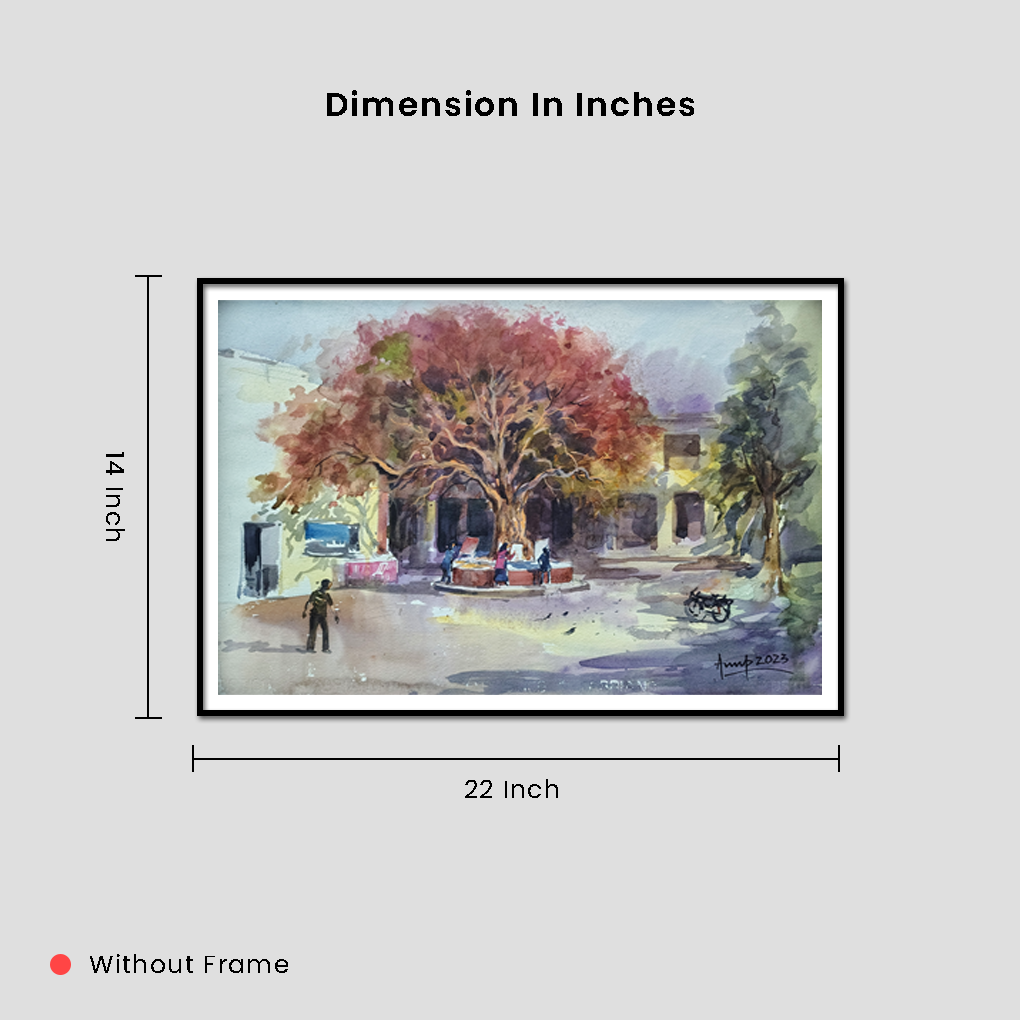 Beneath the Banyan Tree – Original Watercolour Street Scene Painting - Image 5